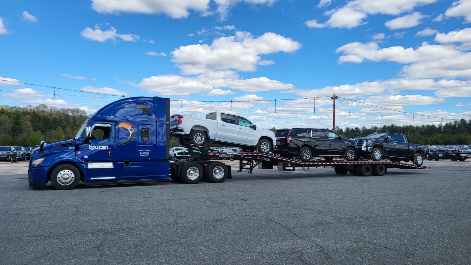 F&C Trucking car hauler loaded with vehicles ready for transport
