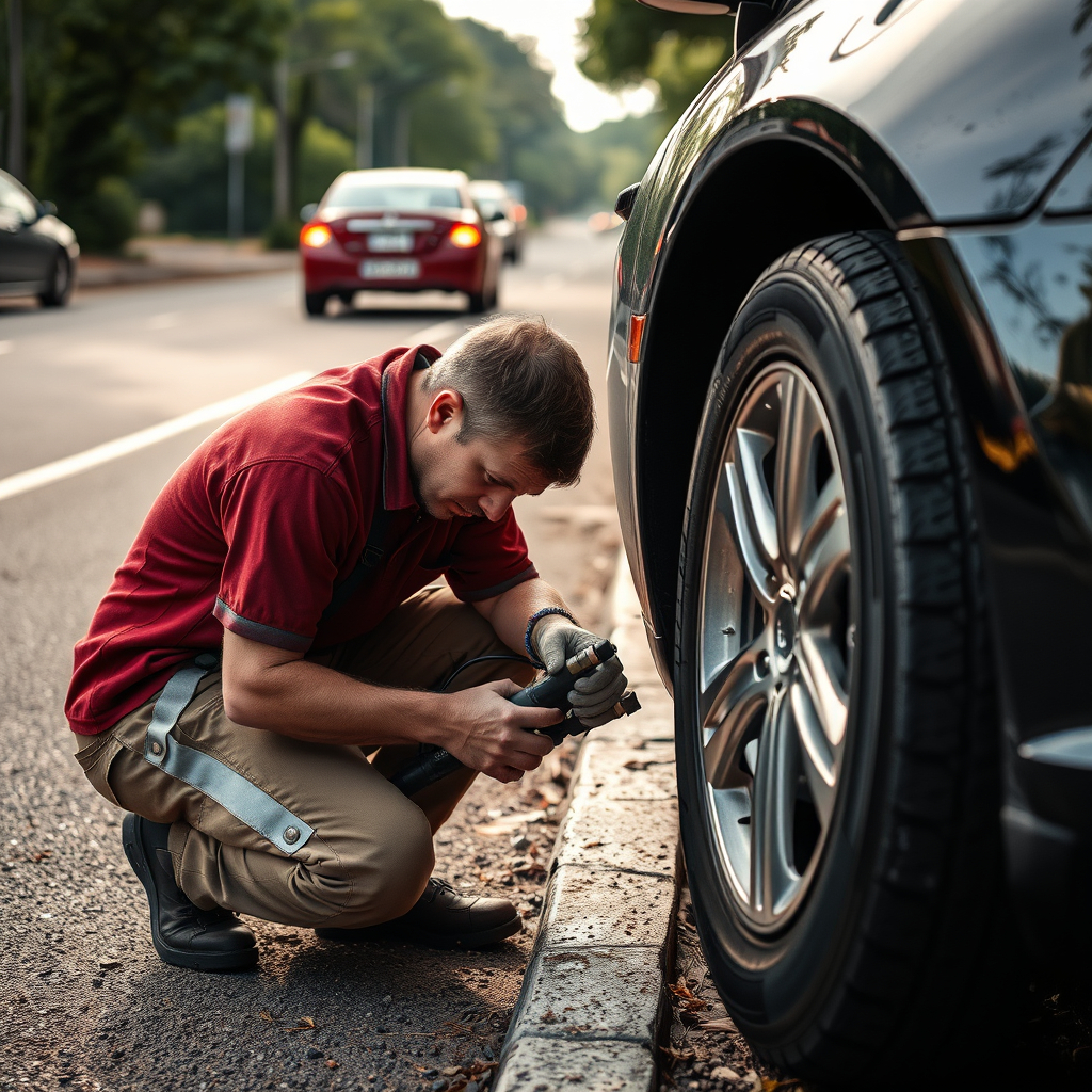 Flat tire change and roadside tire repair service